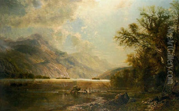 People At Lake's Edge Oil Painting - Edmund Darch Lewis