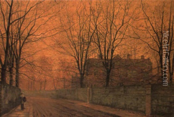 A Moonlit Country Lane Oil Painting - John Atkinson Grimshaw