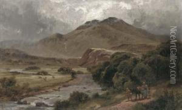 Figures On A Riverside Path Oil Painting - James Peel
