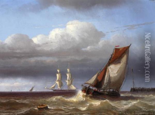 Departing Sailing Ship Oil Painting - Georges Johannes Hoffmann