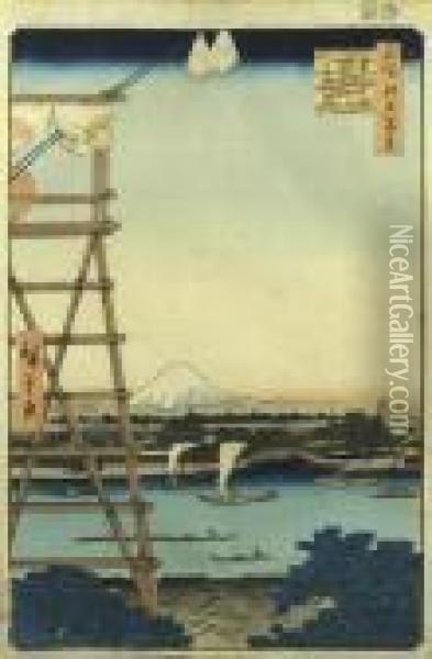 Temple Ekoin And Bridge Moto Janagibashi In Rjogoku Oil Painting - Utagawa or Ando Hiroshige
