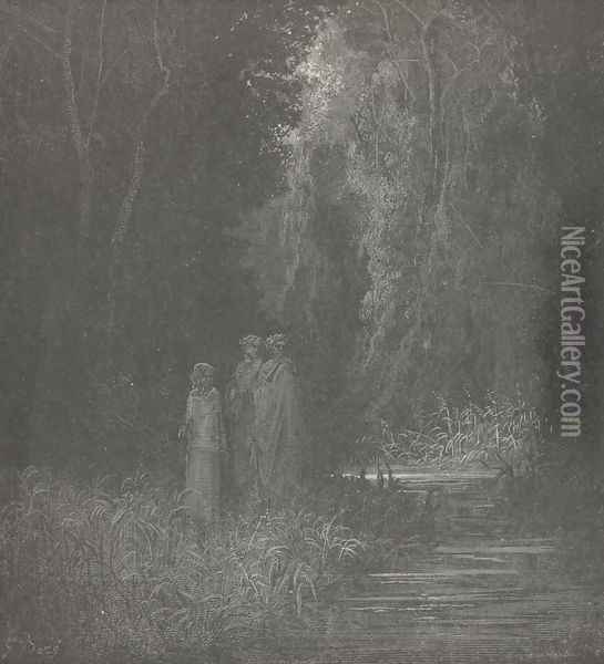 Darkly beneath perpetual gloom, (Canto XXVIII., line 32) Oil Painting - Gustave Dore