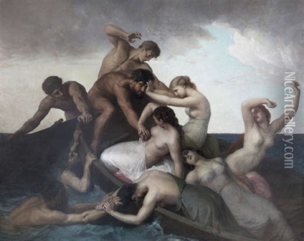Atheniennes Surprises Par Des Pelages De Lemnos (ou Pelages Enlevant Des Femmes Grecques) Oil Painting - Jean Benner
