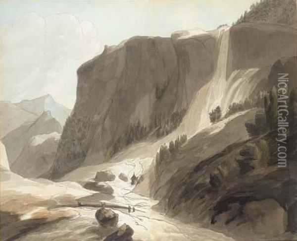 Waterfall Between Chiavenna And Mount Splugen, Switzerland Oil Painting - Francis Towne