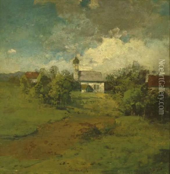Barockes Kirchlein Und Hauser In Voralpiner Landschaft Oil Painting - Max Hartwig