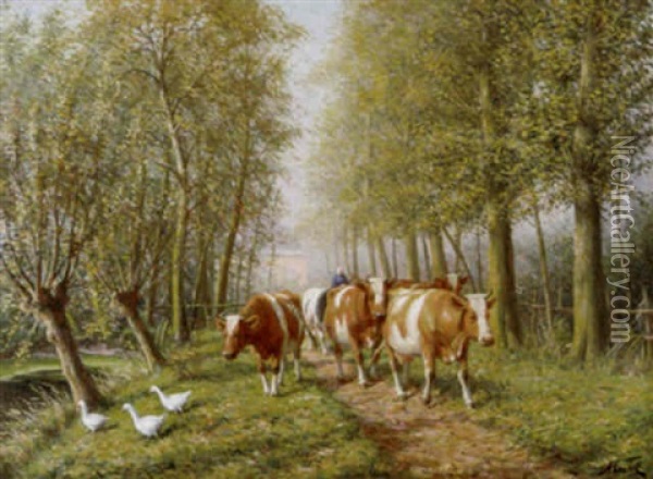 Dreef Met Koeien Oil Painting - Albert Caullet