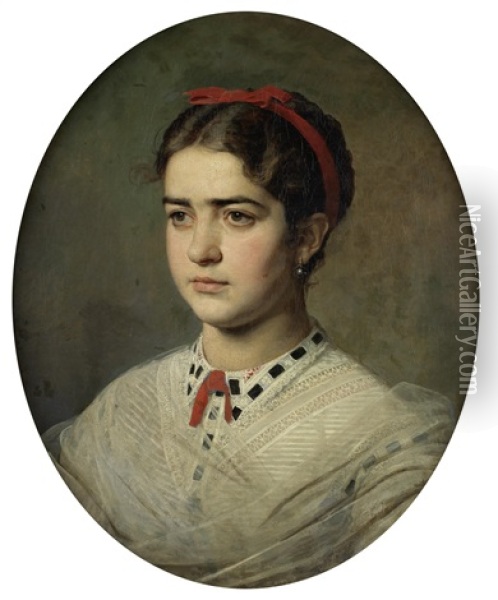 Portrait Of A Young Lady Oil Painting - Viktor Alekseevich Bobrov