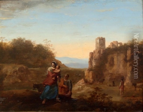 La Fuite En Egypte Oil Painting - Cornelis Van Poelenburgh