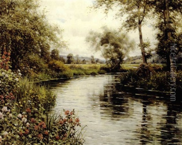 Flowers In Bloom By A River Oil Painting - Louis Aston Knight
