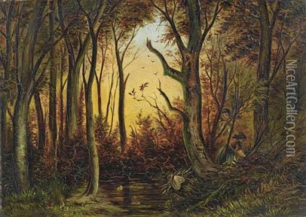 Herbstlandschaft. Oil Painting - Carl Georg Koster