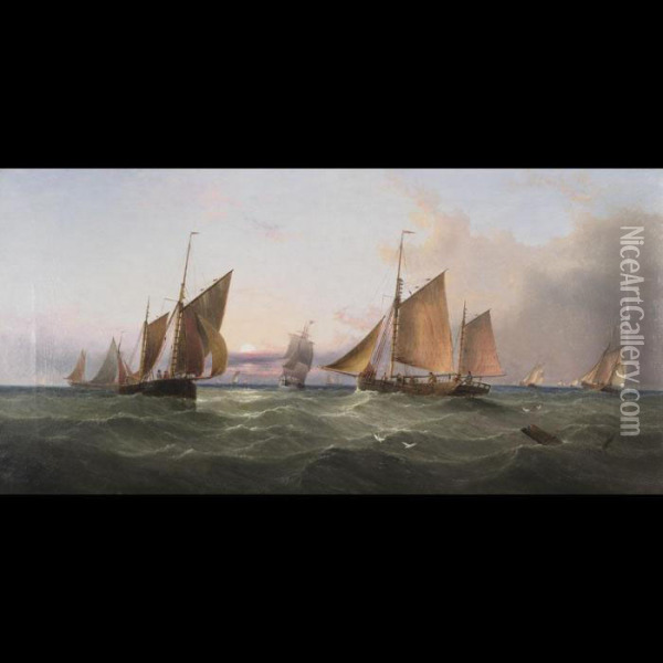 Trawlers On The Dogger Bank Oil Painting - Henry Redmore
