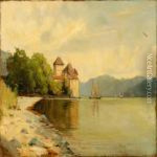 Summer Day At Chillon Castle At The Genfer Lake In Switzerland Oil Painting - Frederik Winther