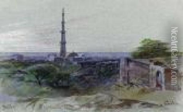A View Of The Qutb Minar, Delhi Oil Painting - Edward Lear