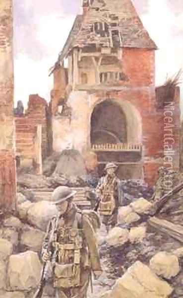 British Soldiers in the Ruins of Peronne Oil Painting - Francois Flameng