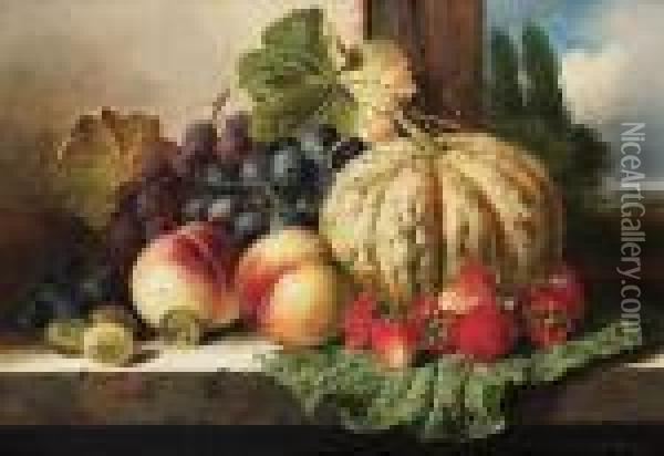 A Still Life With Fruit On A Window Ledge Oil Painting - Edward Ladell
