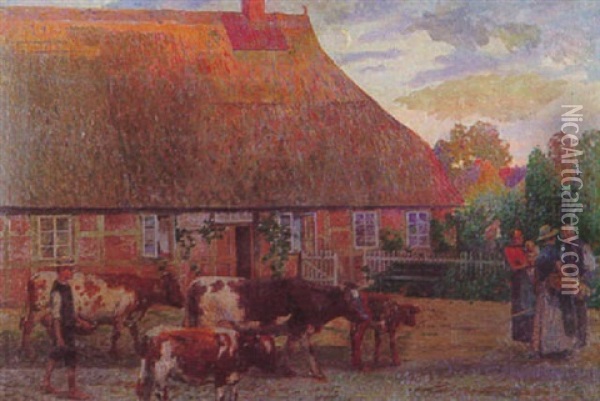 Vor Einem Bauernhaus Oil Painting - Arthur Siebelist