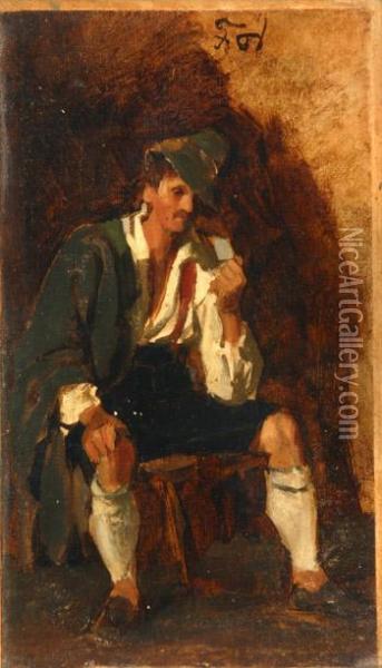 Portrait Of A Man Smoking A Pipe Oil Painting - Franz Von Defregger