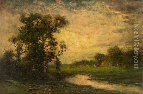 Forest Landscape With Stream Oil Painting - Edward Loyal Field