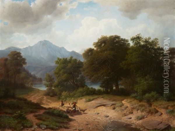 Mountainous Landscape With Shepherds Oil Painting - Wilhelm Bode