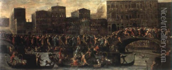 Lotta A Un Ponte Dei Pugni A Venezia Oil Painting - Joseph Heintz the Younger
