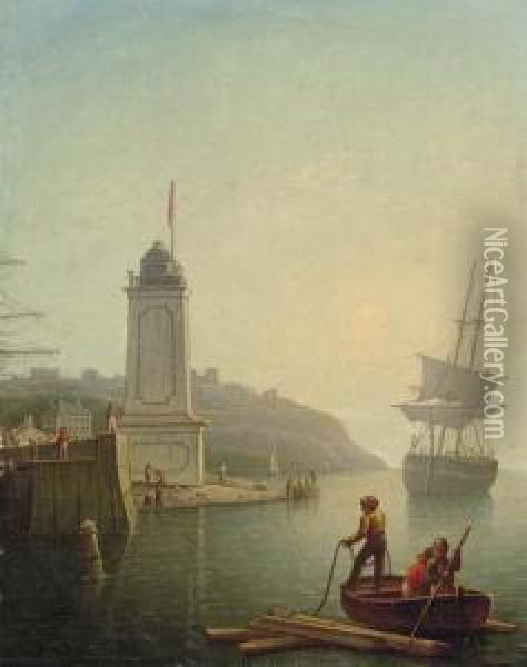 A Trading Brig Aground Off The North Shields Lighthouse,tynemouth Oil Painting - Robert Salmon