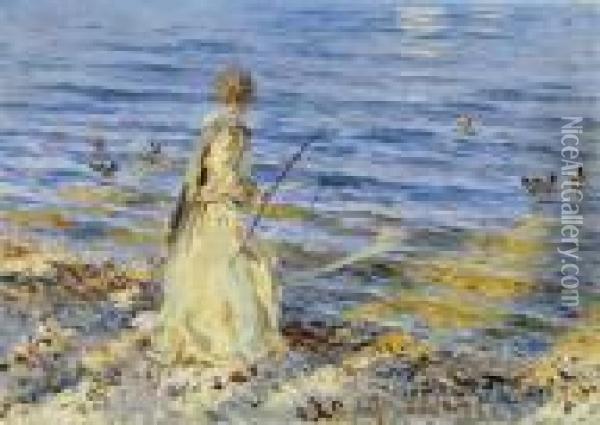 Girl Fishing At San Vigilio Oil Painting - John Singer Sargent