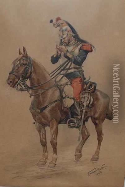 Army Officer On Horseback Oil Painting - Karl Frederik Hansen-Reistrup