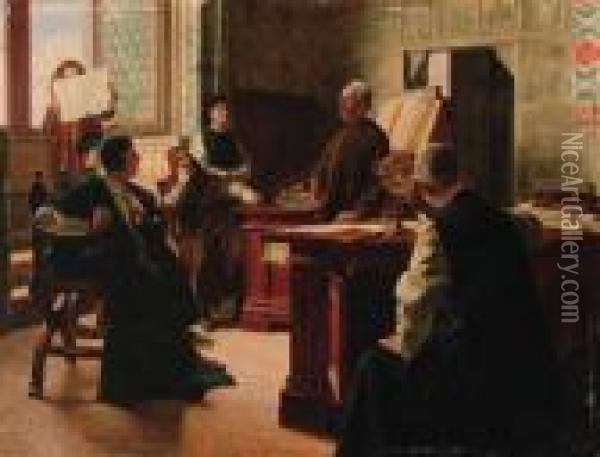 A Lecture Oil Painting - Ludwig Valenta