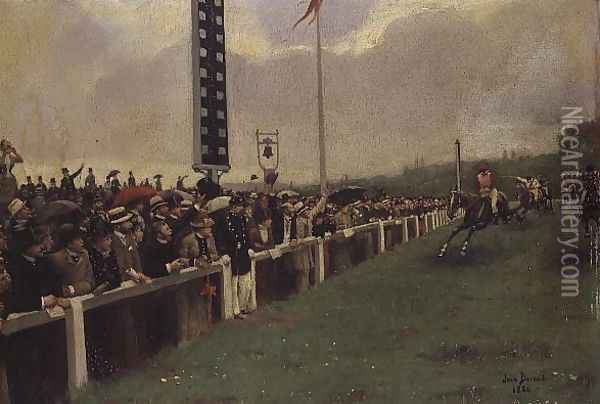 The Course at Longchamps, 1886 Oil Painting - Jean-Georges Beraud