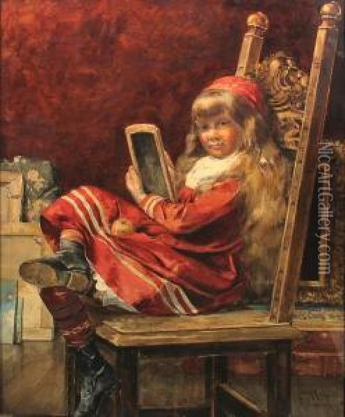 A Portrait Of A Young Girl Sketching Oil Painting - John Henry Witte