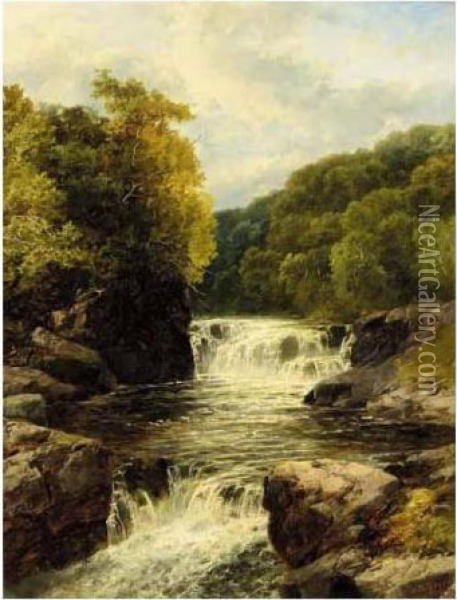 Waterfall Near Onllwyn, South Wales Oil Painting - John Brandon Smith