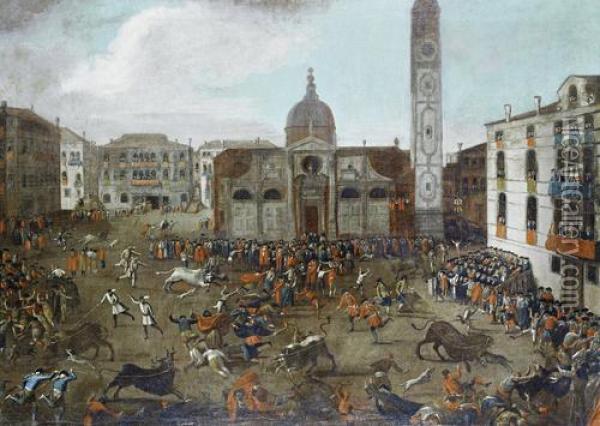 The Carnival Bullfight In Campo Santa Mariaformosa, Venice Oil Painting - Joseph Heinz