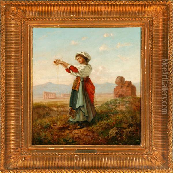 Woman On Theroman Campagne Oil Painting - Carl /aug.Joh.F.Carl Lorange