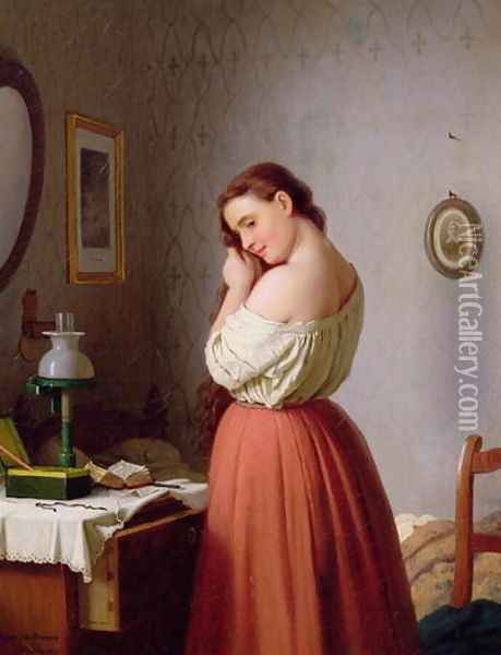 Young Woman Plaiting her Hair Oil Painting - Meyer Georg von Bremen