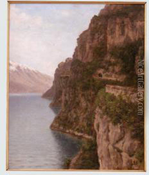 La Strada Del Ponalesul Lago Di Garda Oil Painting - Christian Berthelsen