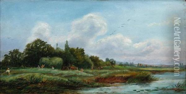 A Harvesting Scene Oil Painting - William W. Gosling