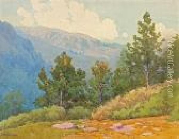 Mountains At Fallen Leaf, California Oil Painting - Lorenzo Palmer Latimer