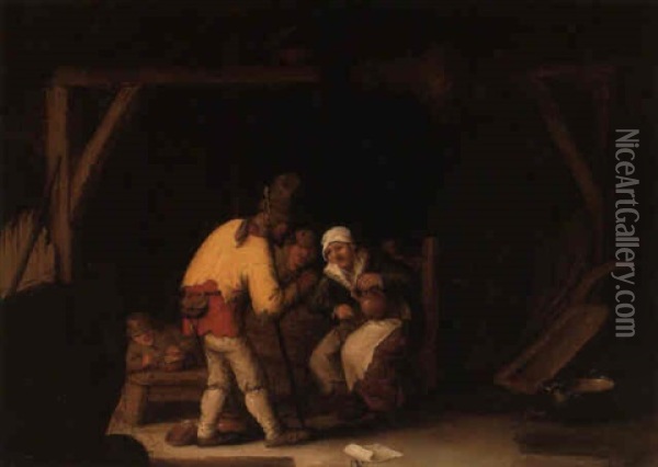 Peasants In A Barn Oil Painting - Bartholomeus Molenaer