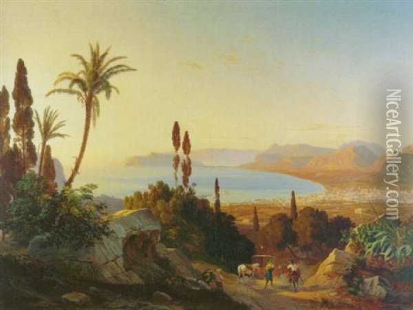 Golf Von Palermo Mit Kap Zafferano Oil Painting - Carl (Karl) Wilhelm Goetzloff