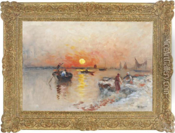 Fishing At Sunset Oil Painting - Wilhelm von Gegerfelt