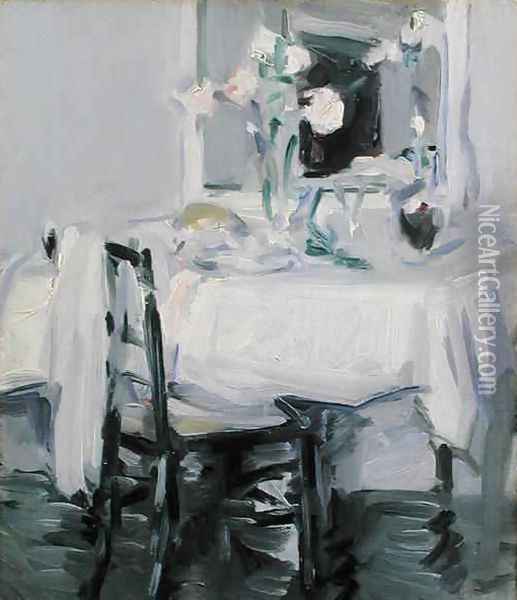 An Interior with Roses in a Vase on a Table Oil Painting - Samuel John Peploe