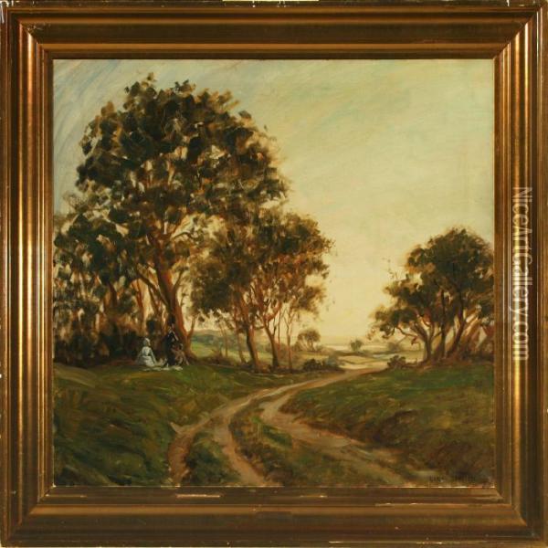 Landscape With Familyat A Sunken Road Oil Painting - Luplau Janssen