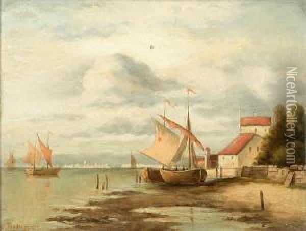 Fishermen On The Shore Oil Painting - Charles Tredupp