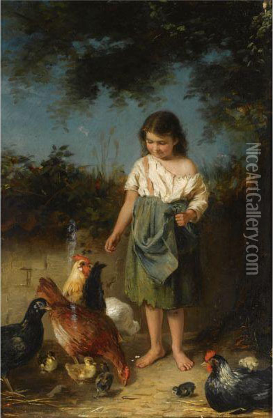 Feeding The Chickens Oil Painting - Eleanor Bell