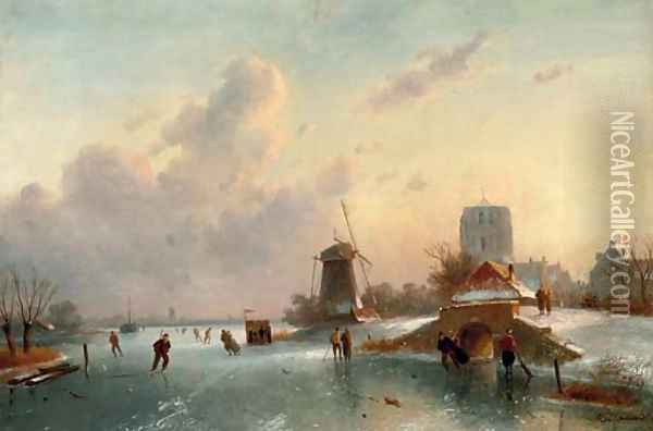 On the ice on a sunny day Oil Painting - Charles Henri Leickert