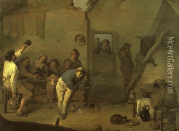 Peasants Carousing In A Tavern Interior Oil Painting - Pieter de Bloot