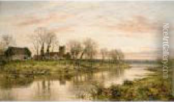 Evening On The Thames At Wargrave Oil Painting - Benjamin Williams Leader