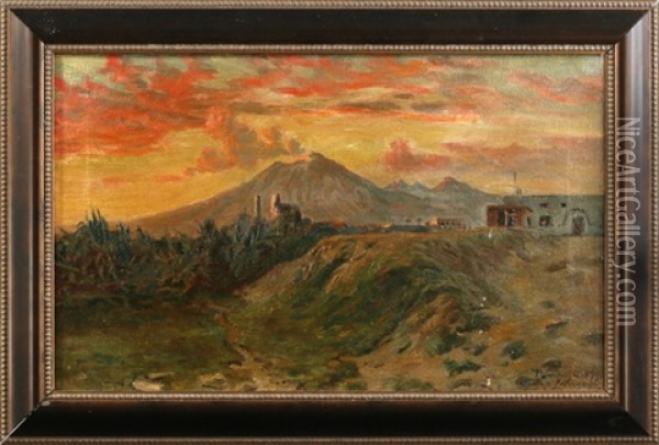 Blick Auf Pompeji Mit Dem Vesuv Im Hintergrund Oil Painting - Olaf Viggo Peter Langer