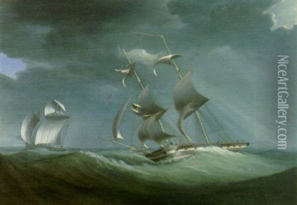 Ships In Stormy Seas Oil Painting - William John Huggins