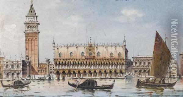 Venedig Mit Dogenpalast Und Kampanile. Oil Painting - Giovanni Grubacs